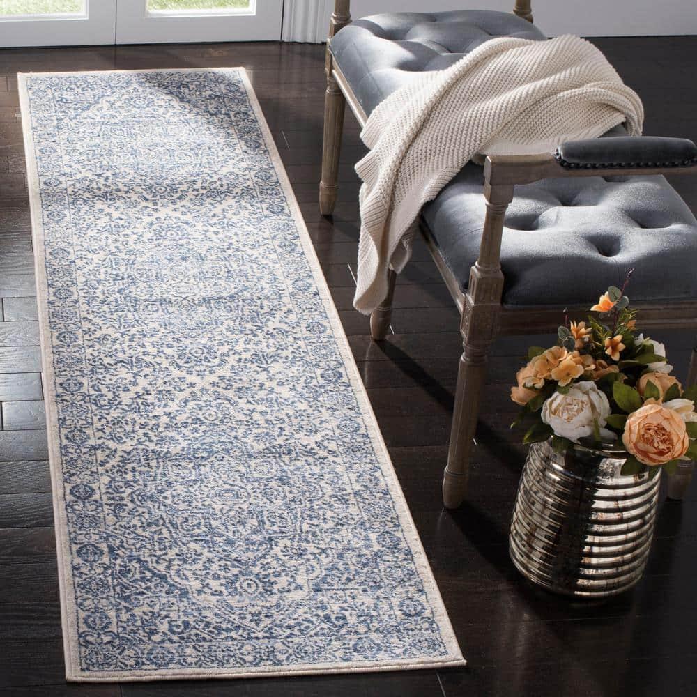 SAFAVIEH Brentwood Adams Oriental Runner Rug, Navy/Light Grey, 2' x 10'