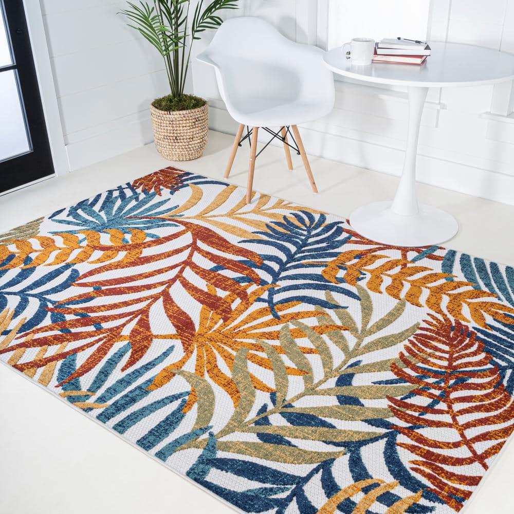 JONATHAN Y Tropics Palm Leaves Indoor/Outdoor Cream/Orange 5 ft. x 8 ft. Area Rug