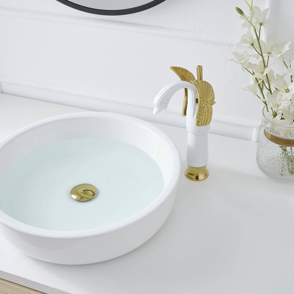 BWE Single Handle Vessel Sink Faucet with Pop-Up Drain in Gold