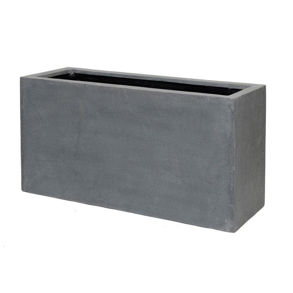 Pottery Pots USA Inc. Pottery Pots Jort Small Fiberstone Indoor Outdoor Modern Rectangle Planter, 16 Inch Tall Grey 16"x32"x12"