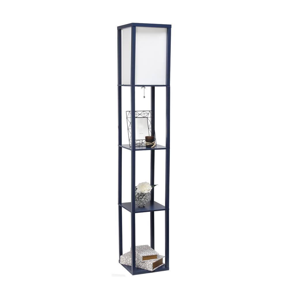 Simple Designs Floor Lamp Etagere Organizer Storage Shelf with Linen Shade, Navy