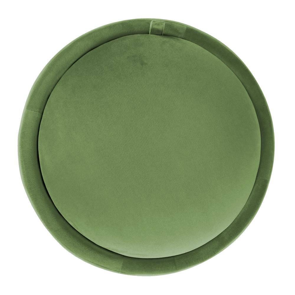 Storage Round Ottoman Green Velvet - HomePop: Upholstered Footstool, No Assembly, Polyester
