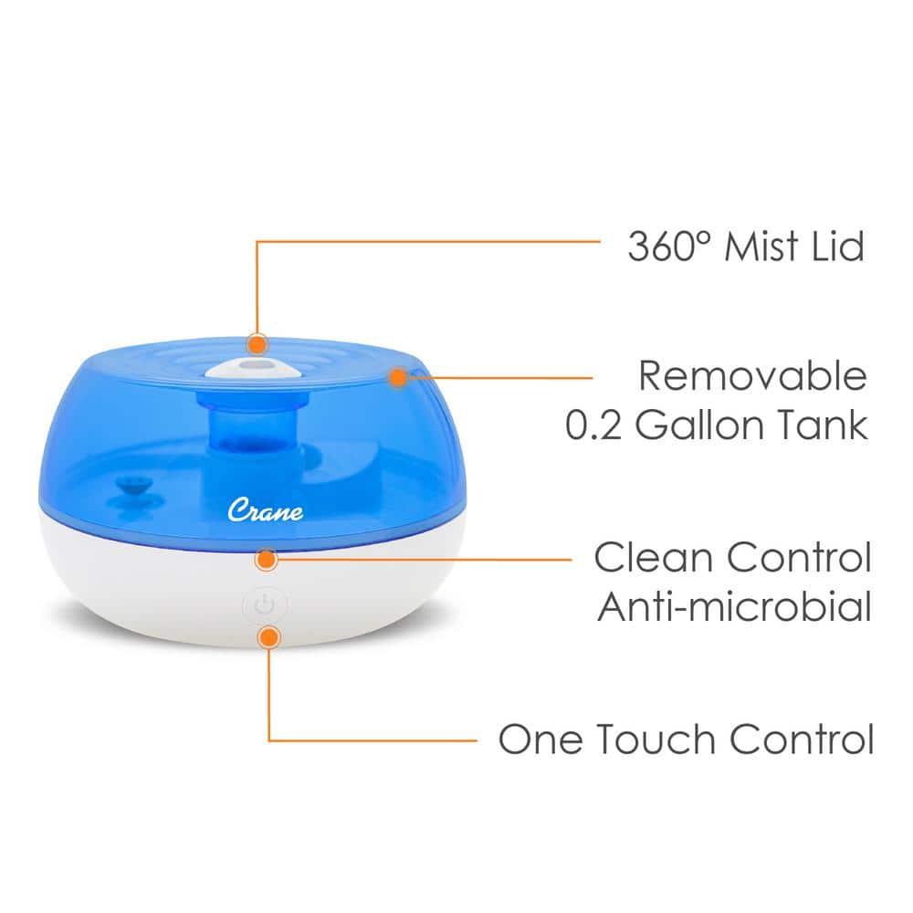 Crane USA 0.2 Gal. Personal Ultrasonic Cool Mist Humidifier for Small Rooms