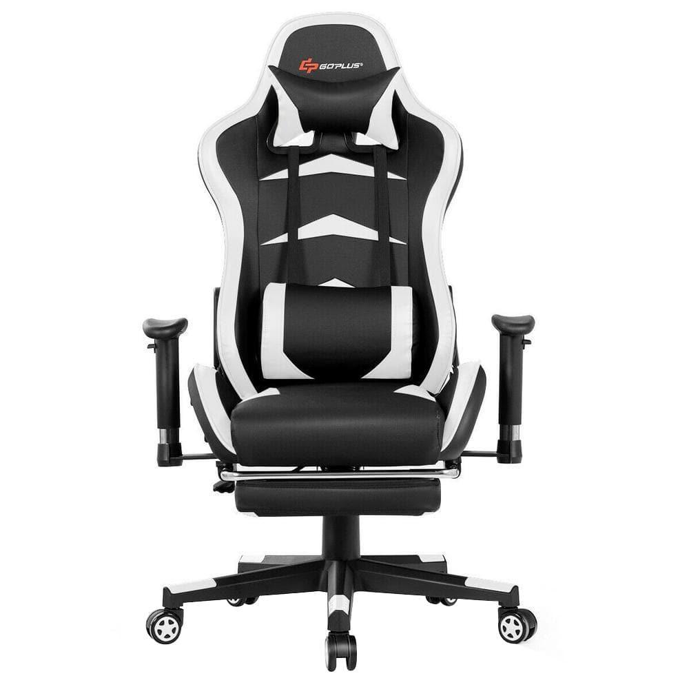 Costway Massage Gaming Chair Reclining Swivel Racing Office Chair with Footrest White