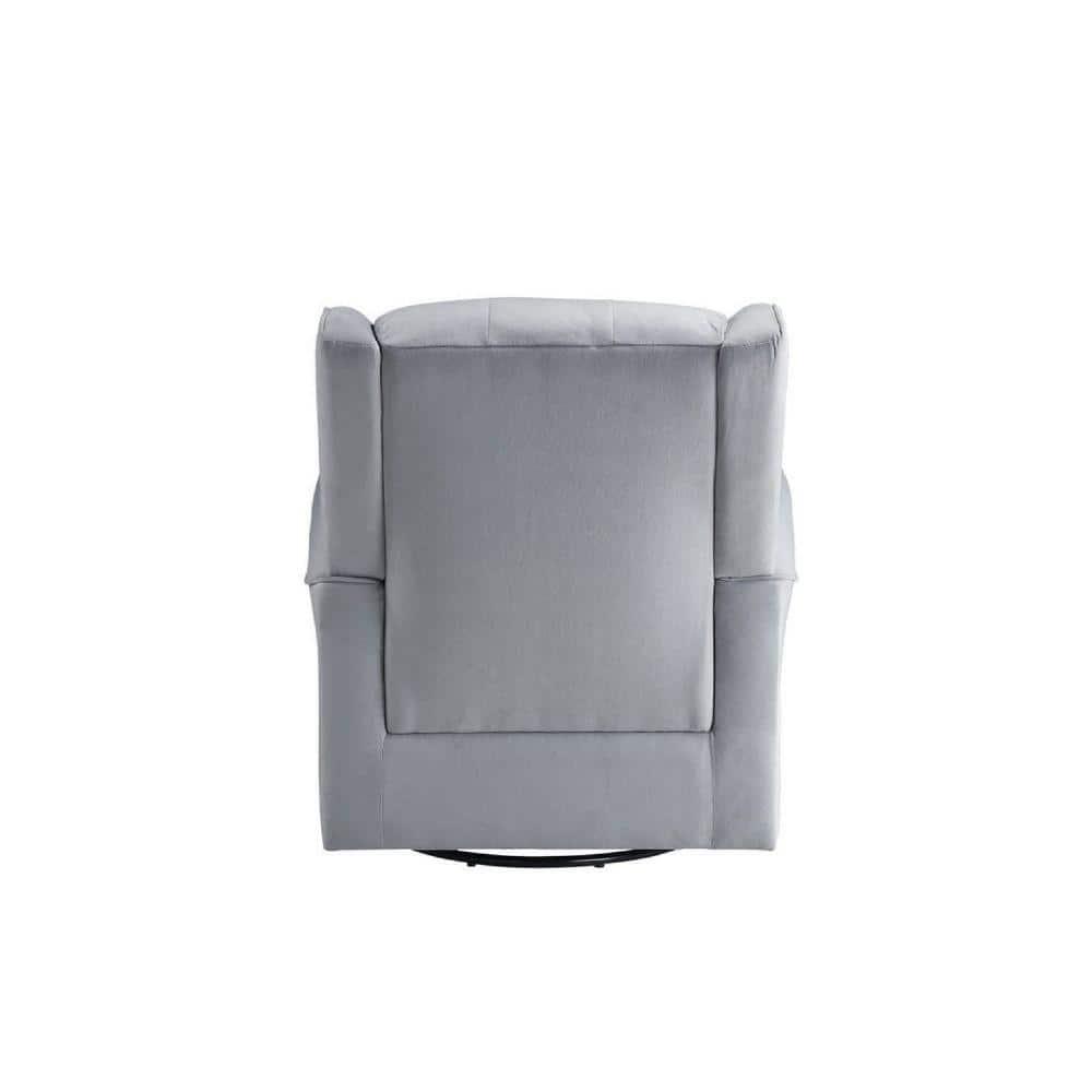 Gray Swivel Accent Chair with Wood Base, 35 Inch