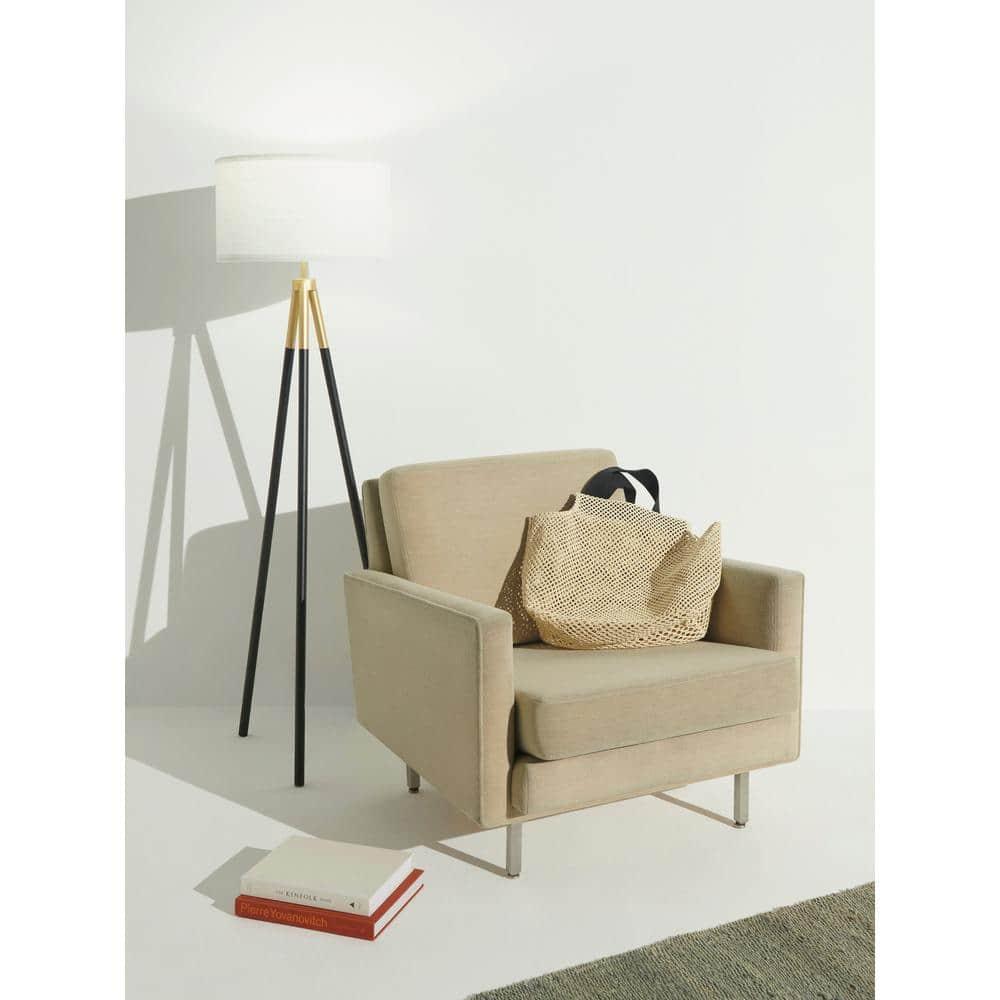 Brightech Levi 61 in. Mid Century Modern Tripod Floor Lamp with Fabric Drum Shade and Gold Finish - LED Bulb Included