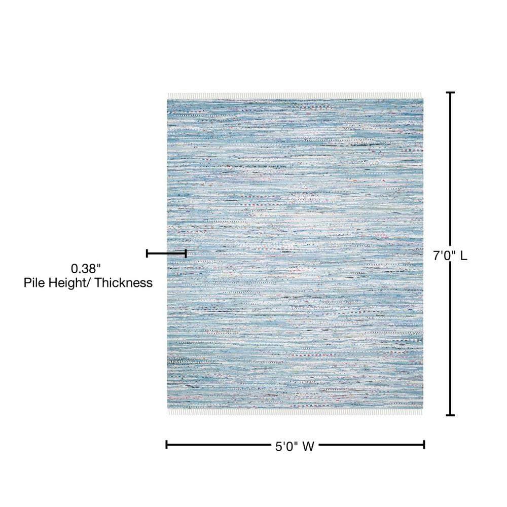 Rag Rug RAR125 Hand Woven Indoor Area Rug - Light Blue/Multi - 5'x7' - Safavieh.