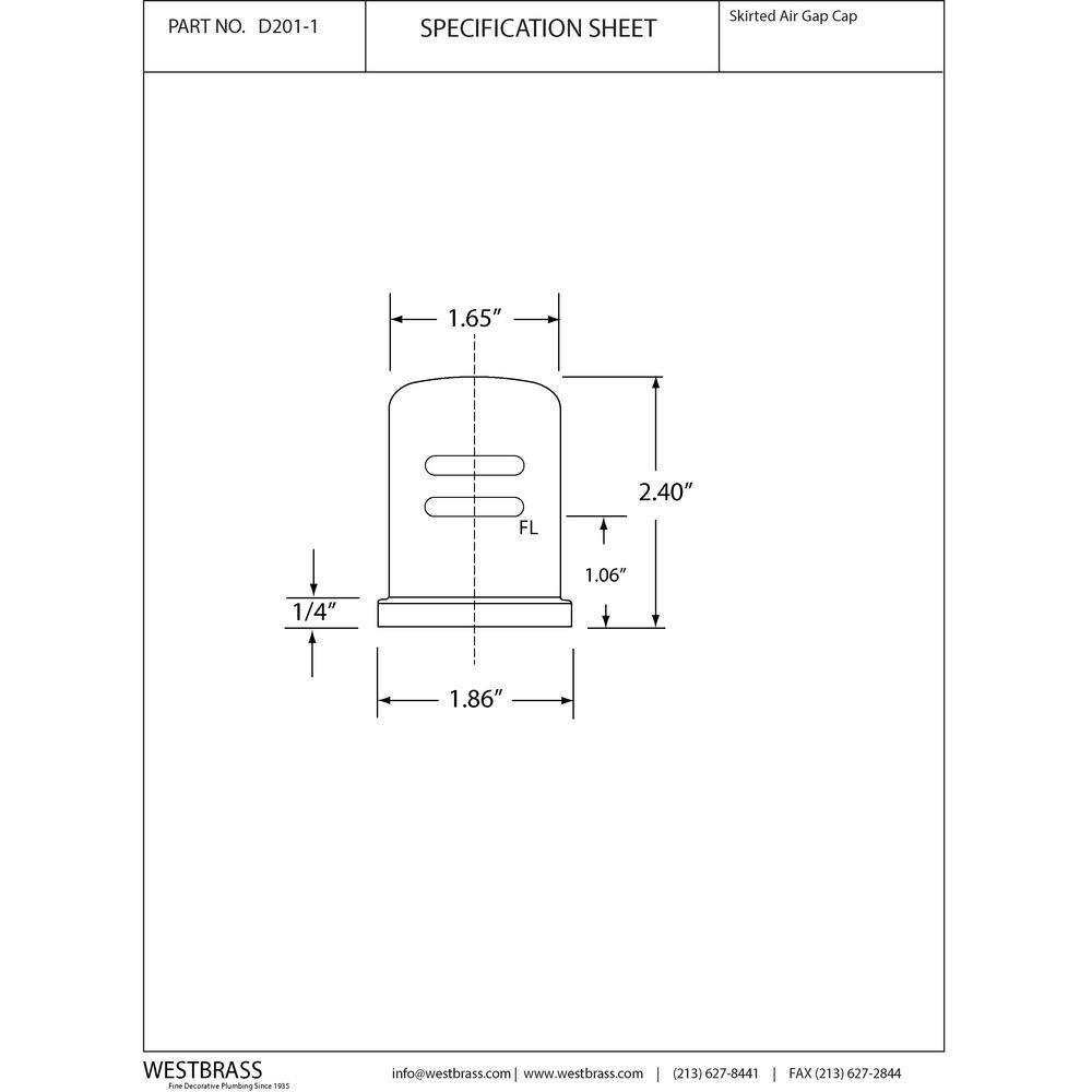 Westbrass R201-1-26 1-3/4" x 2-3/4" Solid Brass Air Gap Cap Only, Skirted