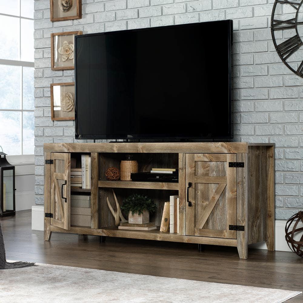 Sauder Rustic Cedar Farmhouse TV Stand with Storage for TVs up to 70", Rustic Cedar Finish