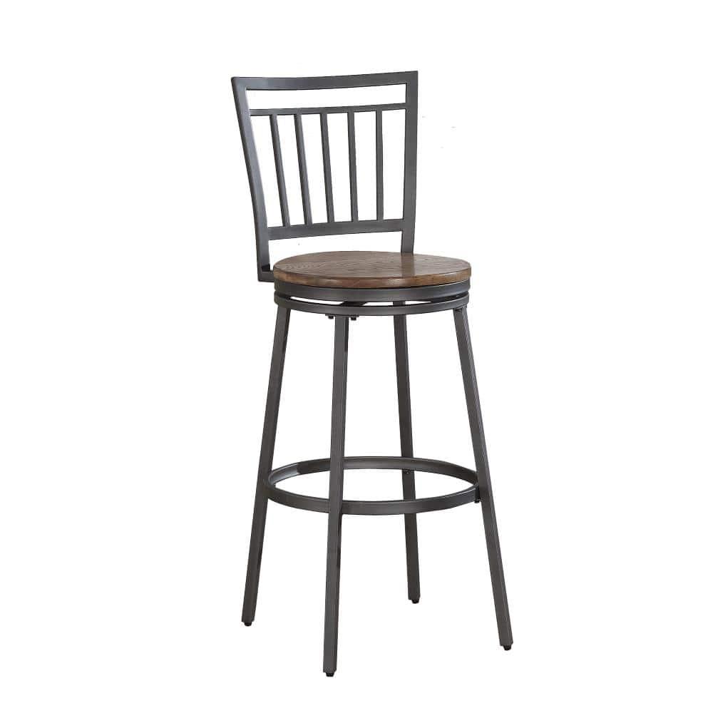 Stockton 25" Metal Swivel Stool - Slate Grey - Golden Oak Seat