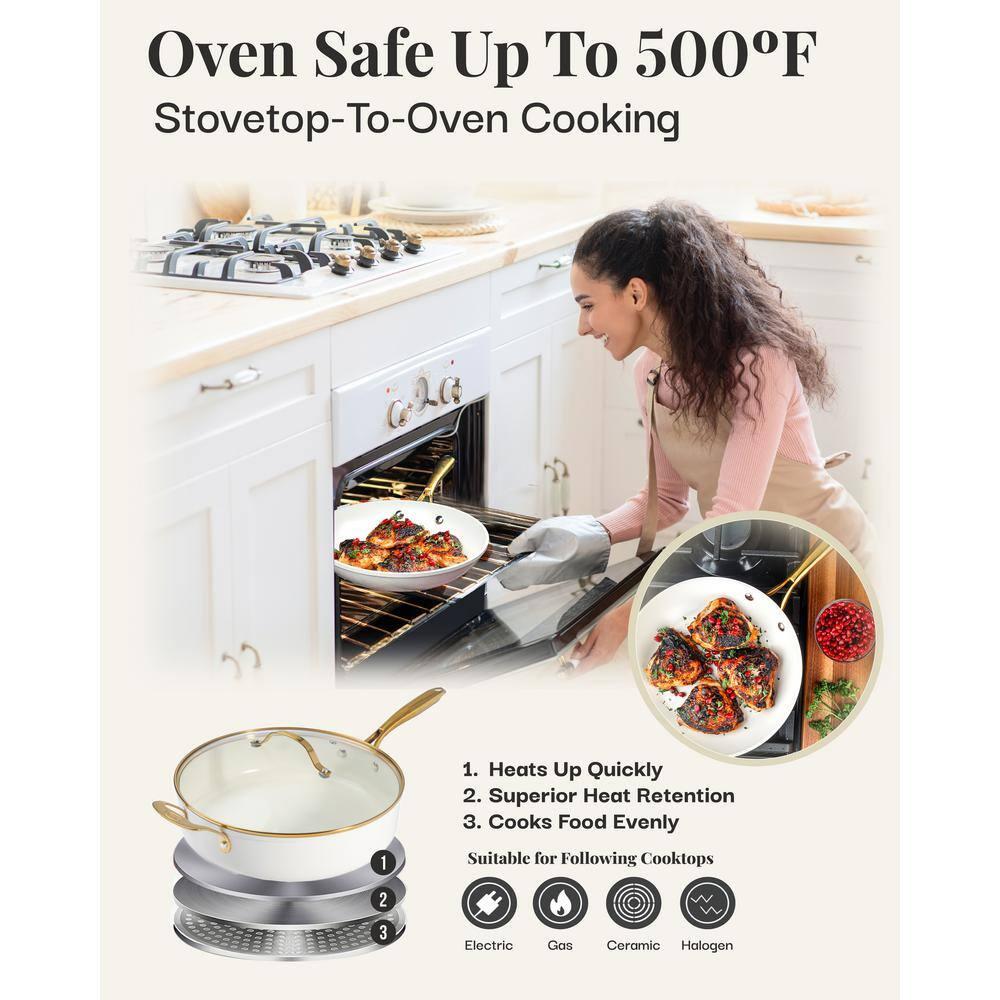 Gotham Steel Gotham Steel Naturals Cream Ultra Nonstick Ceramic 5.5 Qt Jumbo Cooker Pan with Lid