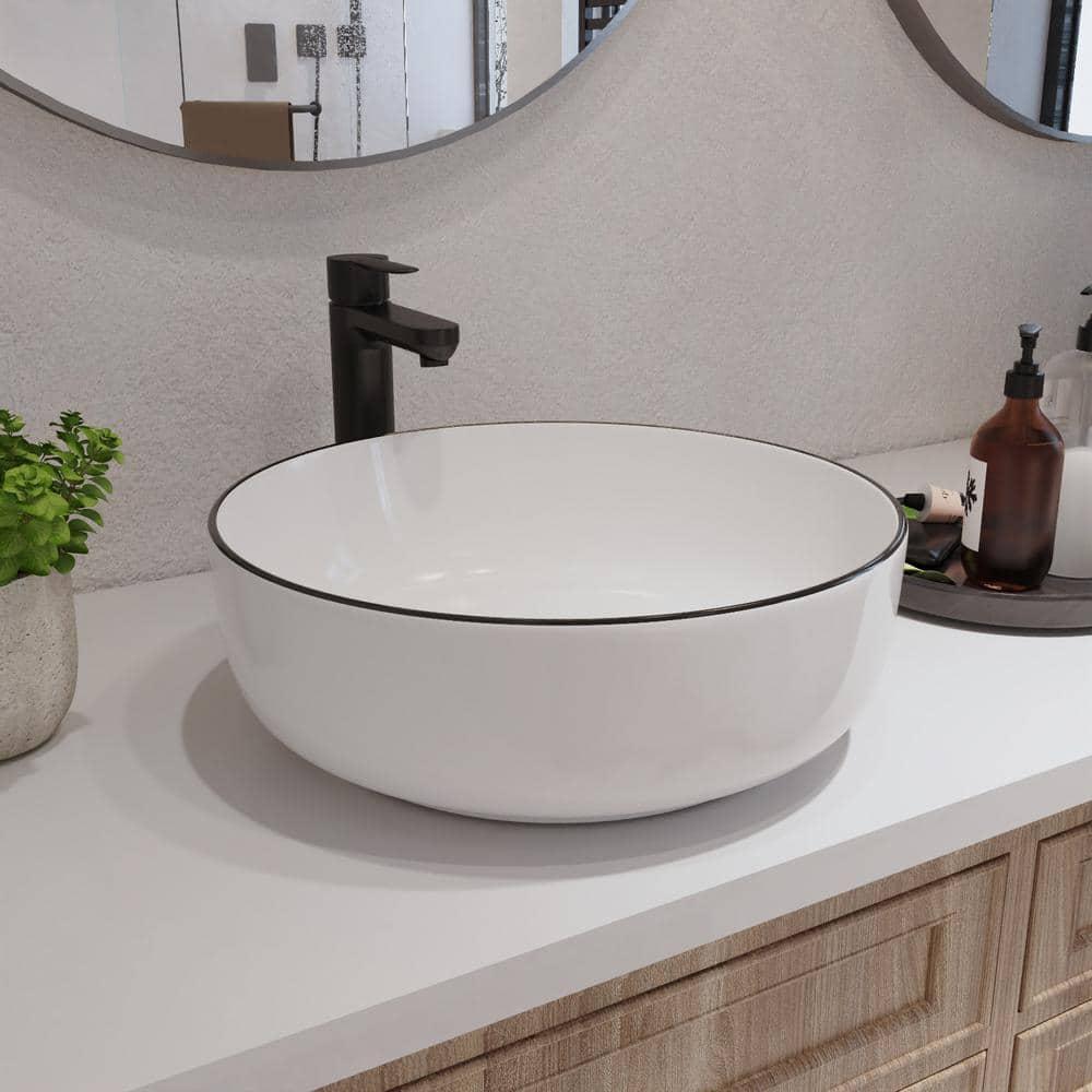 DeerValley Symmetry 16'' Circular White/Black Ceramic Vessel Bathroom Sink