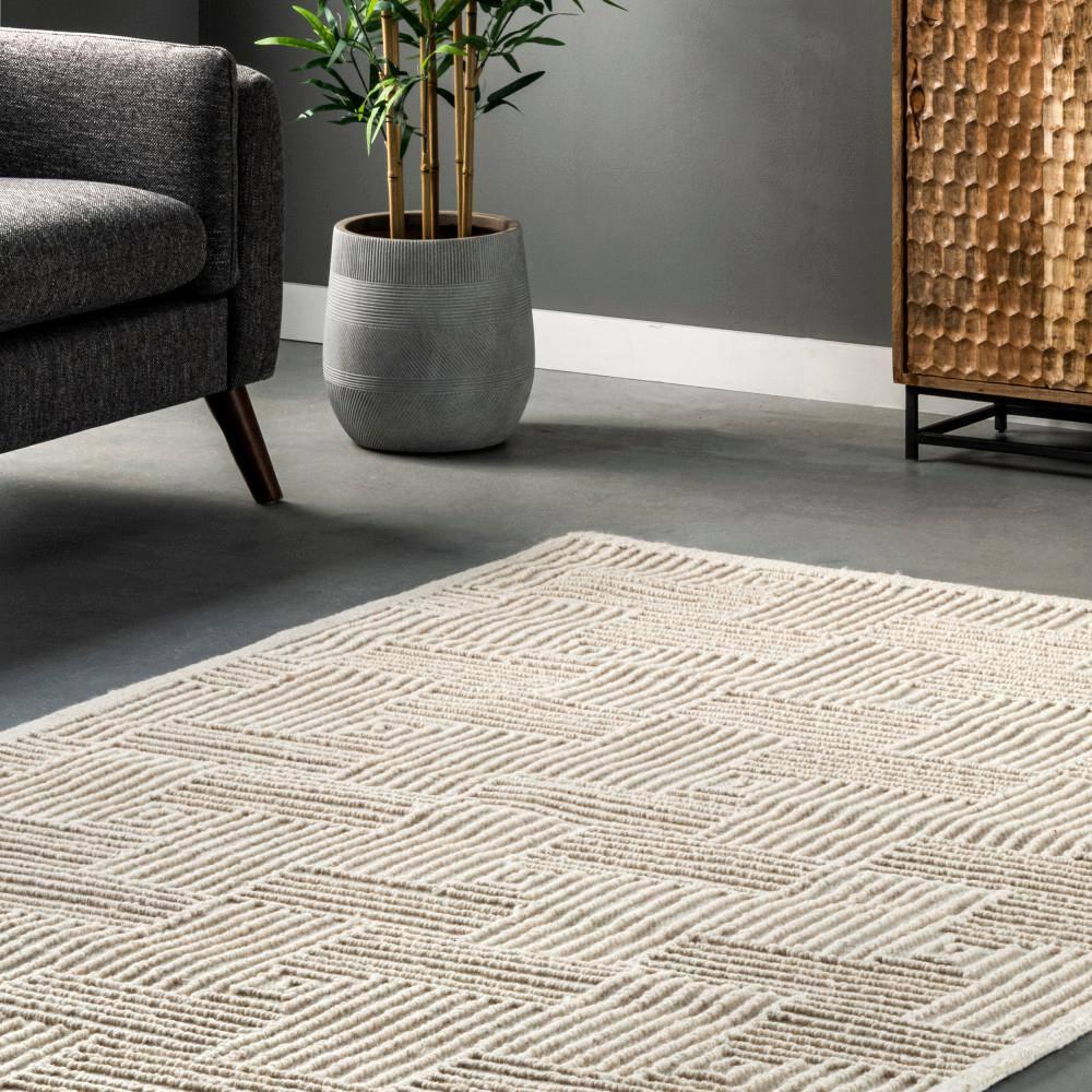 Nuloom Mallory Geometric 5x8 Wool Indoor Area Rug for Living Room Bedroom Dining Room Kitchen, Ivory