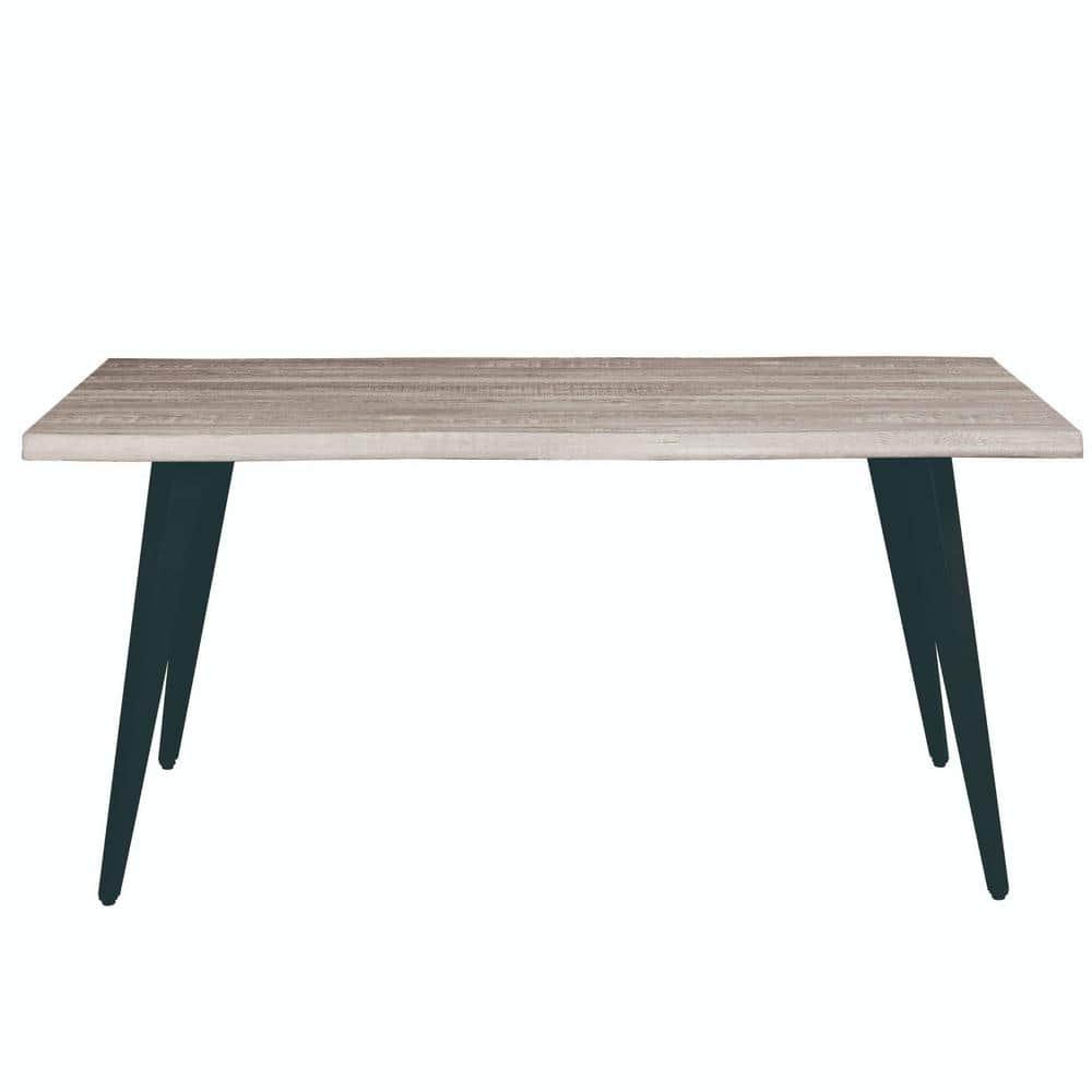 LeisureMod Ravenna Single Modern 63" Rectangular Dining Table with Wavy Edge Wood Top and Metal Legs