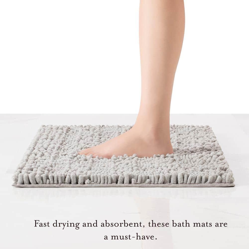 Laura Ashley – Astor Chenille Bath Mats | Set of 2| 100% Polyester | Premium Bathroom Décor | Machine Washable | TPR Backing | Measures 17” x 24” and 20” x 34” | Light Grey