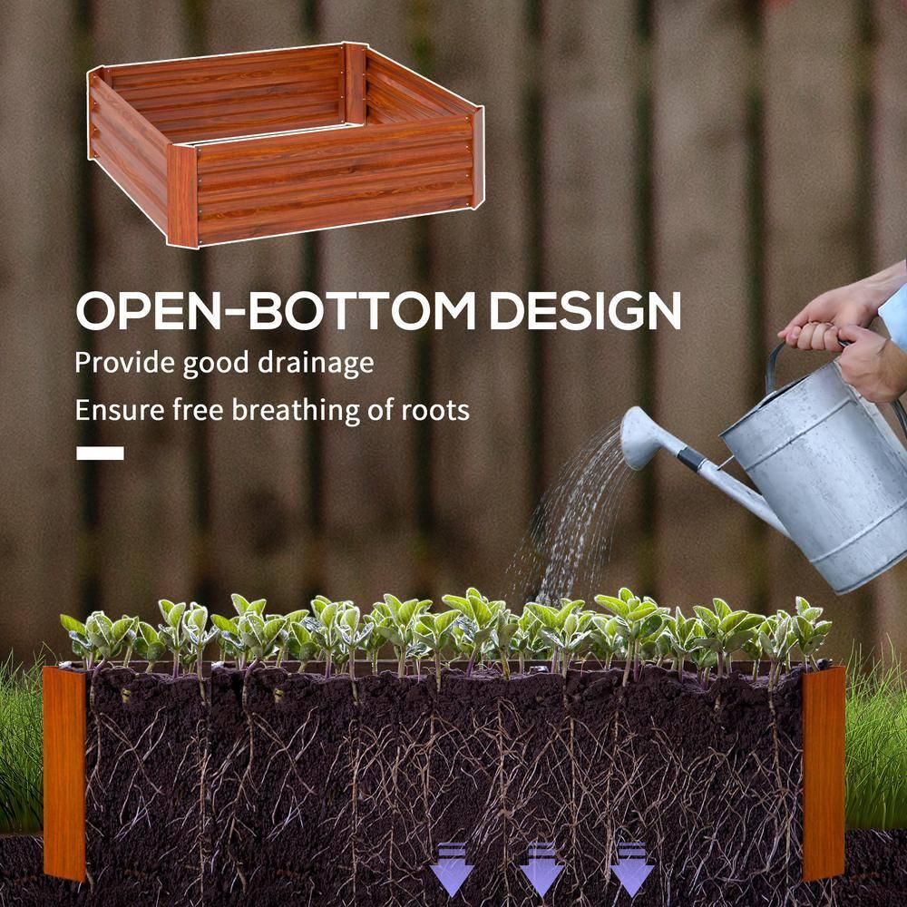 Outsunny 3.3' x 3.3' x 1' 2-Piece Galvanized Raised Garden Bed Box Planter Raised Beds with Steel Frame for Vegetables, Flowers, and Herbs, Dark Brown