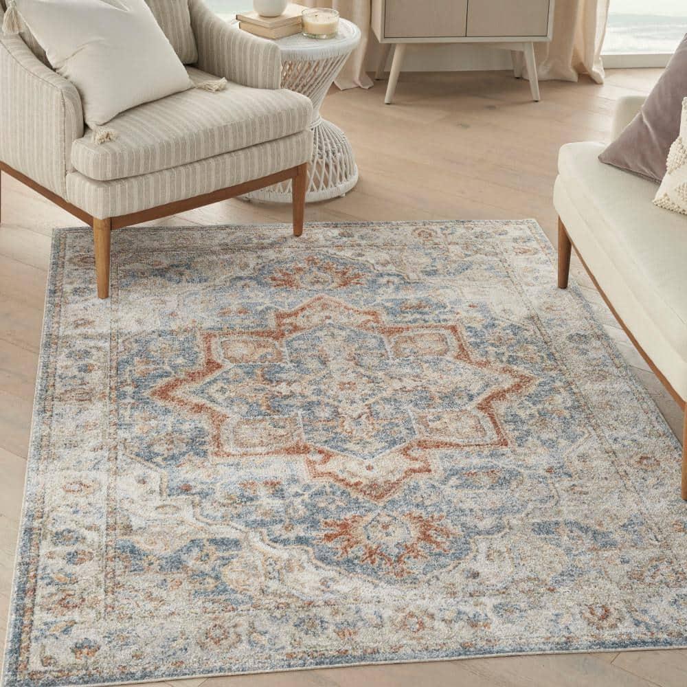 Nourison Astra Machine Washable Vintage Medallion Indoor Rug Denim Multi 5'3" x 7'