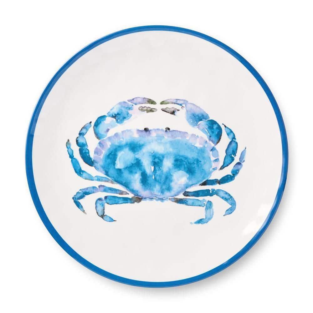 Blue Crab Melamine 11-Inch Dinner Plates Set for Coastal Dining