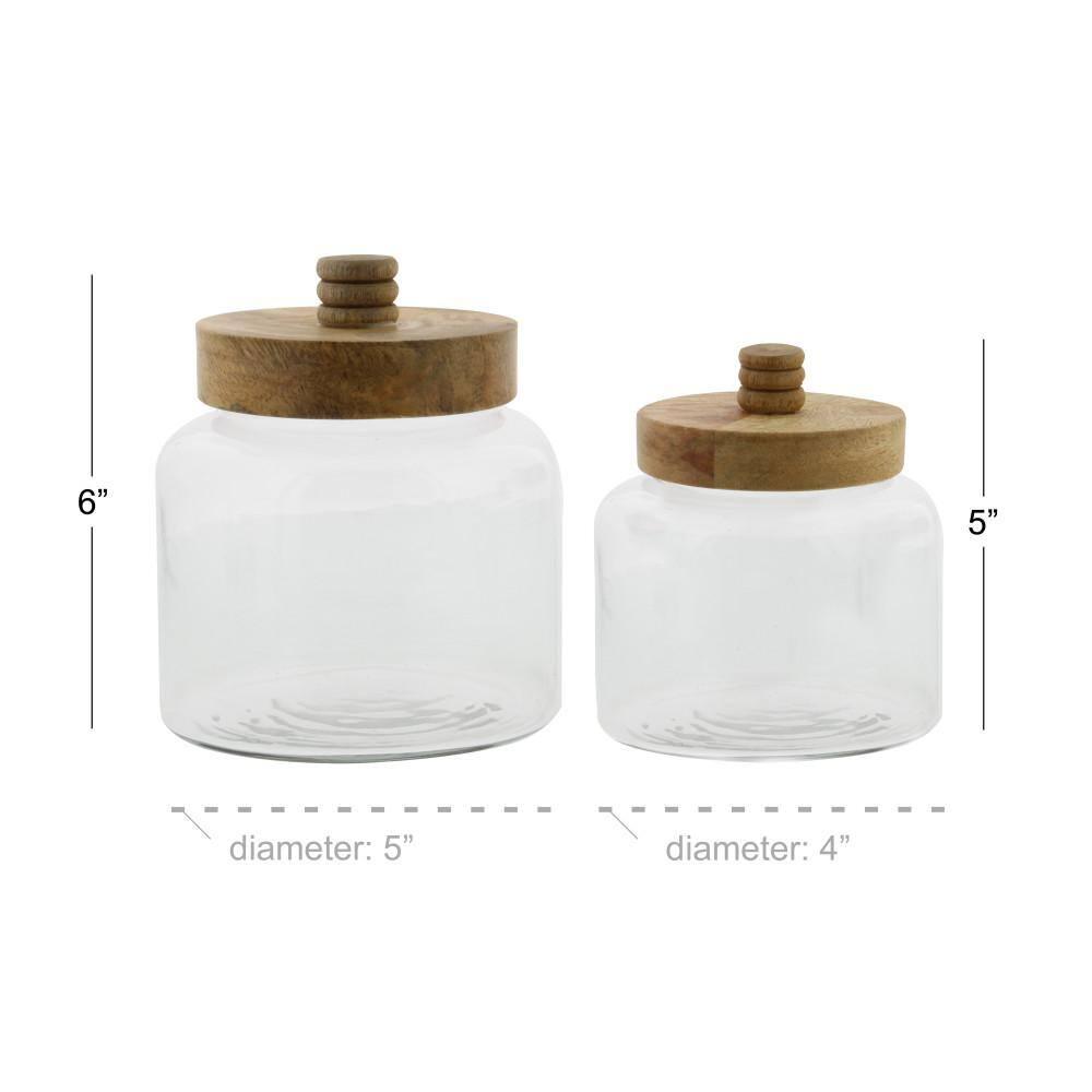 DecMode 5" x 6" Clear Glass Canisters with Wood Lids, 2-Pieces