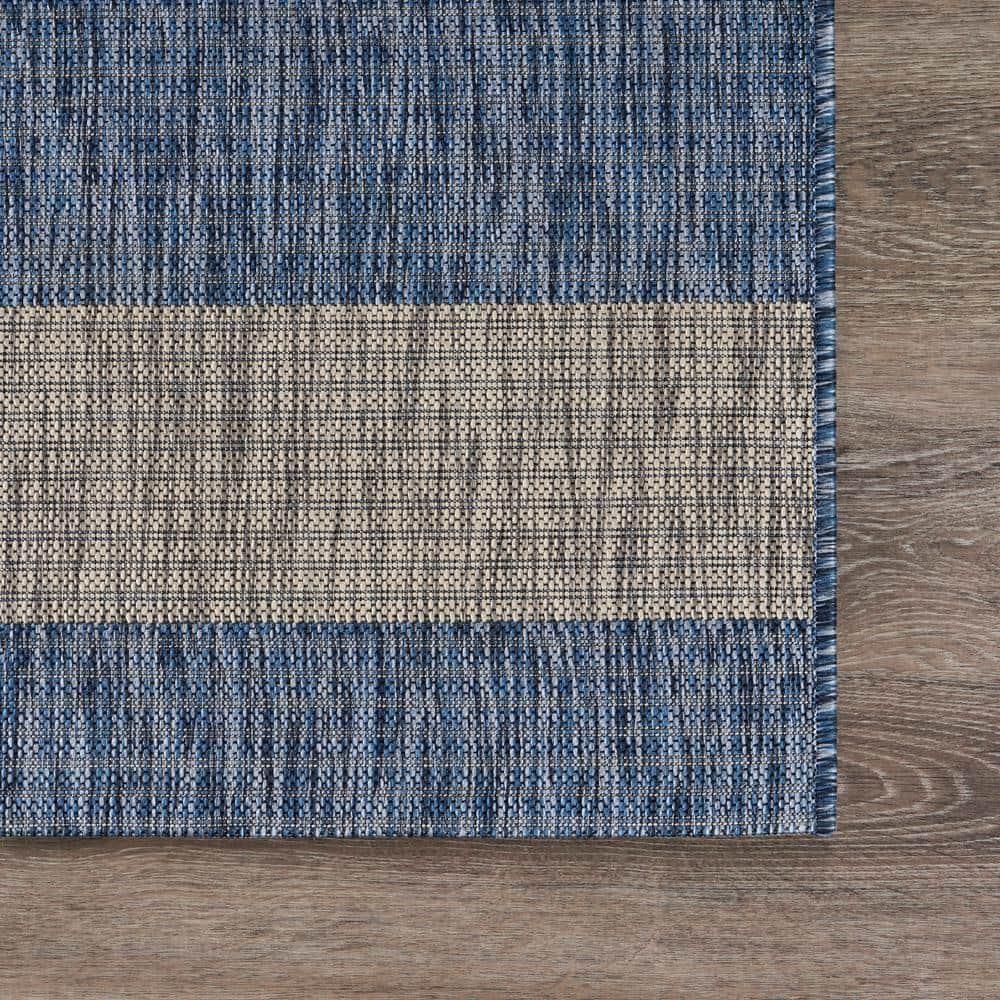 LR Home Camila 5' x 7', Gray/Blue Stripe Fade, Stain, and Moisture Resistant Indoor/Outdoor Area Rug