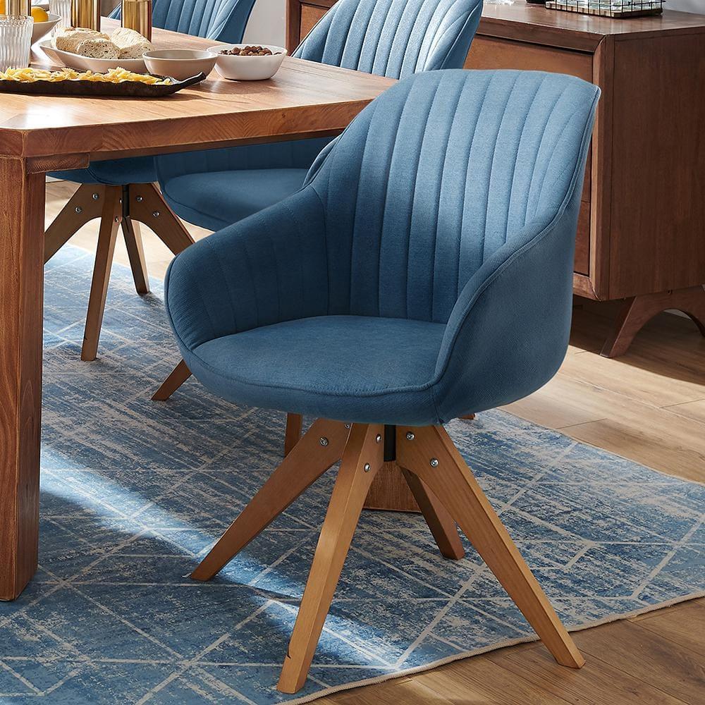 Art Leon Mid Century Accent Chair Fabric Swivel Beech Wood Legs, Light Blue