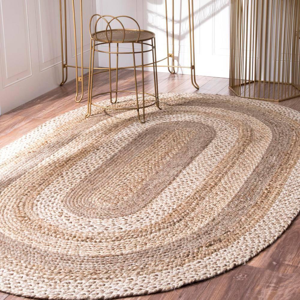 Nuloom Charlene Solid Oval 5x8 Jute Indoor Area Rug for Dining Room Rug Neutral Rug Living Room Rug Kitchen, Natural/Ivory