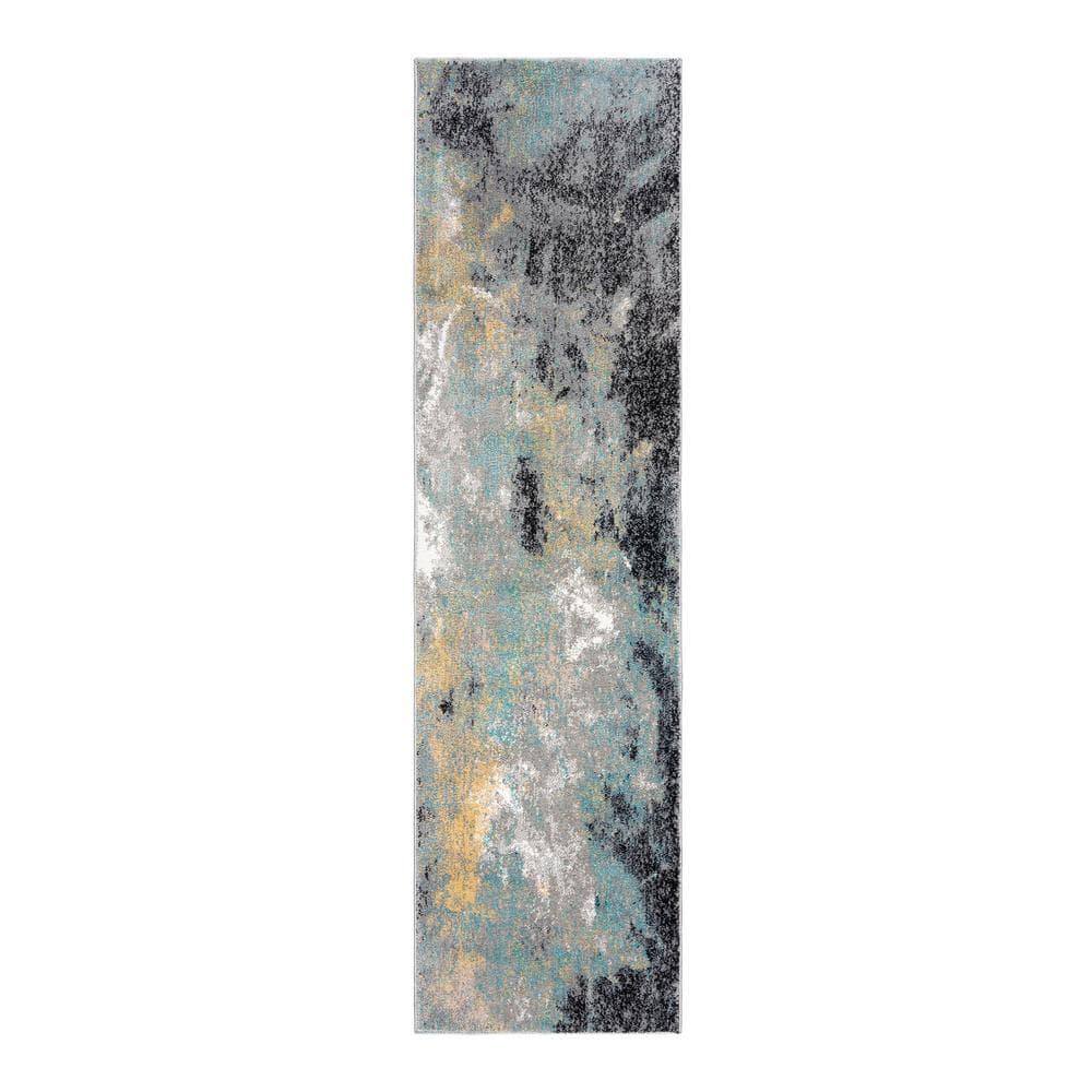 Gertmenian Gertmenian Alor Satori Modern Abstract Aqua/Navy Blue/Gold/Ivory Polypropylene Indoor Area Rug