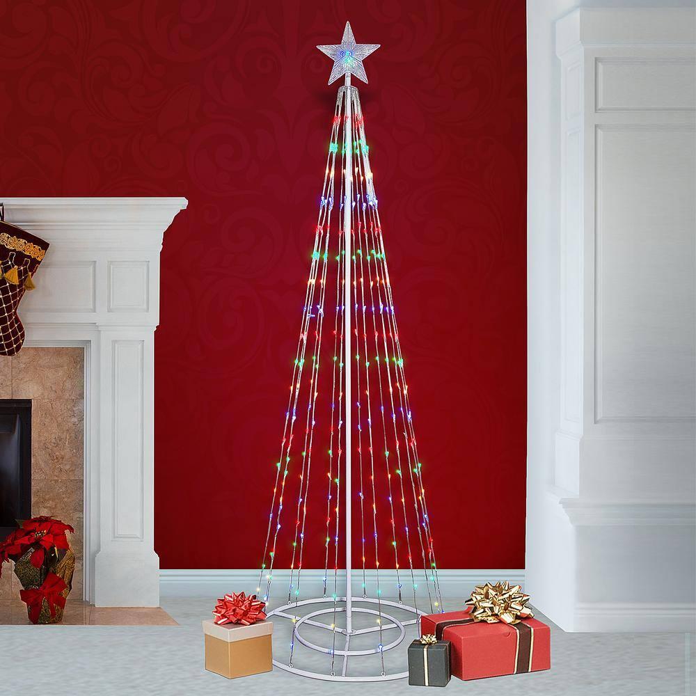 Alpine Corporation 86"H Indoor Artificial Christmas Tree with Multi-Colored Lights and Star Topper , Christmas Decoration