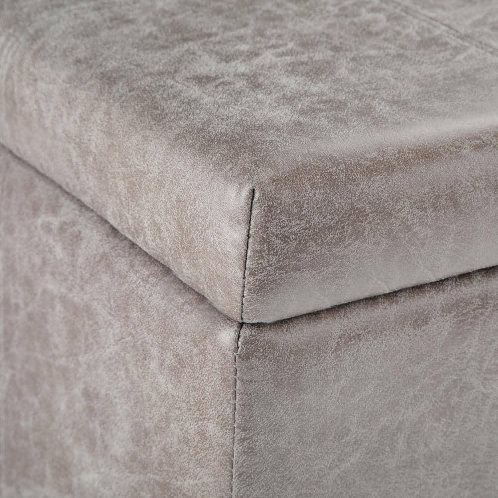 Dover 36 in. Wide Contemporary Rectangle Storage Ottoman Bench in Distressed Grey Taupe Vegan Faux Leather, Assembled