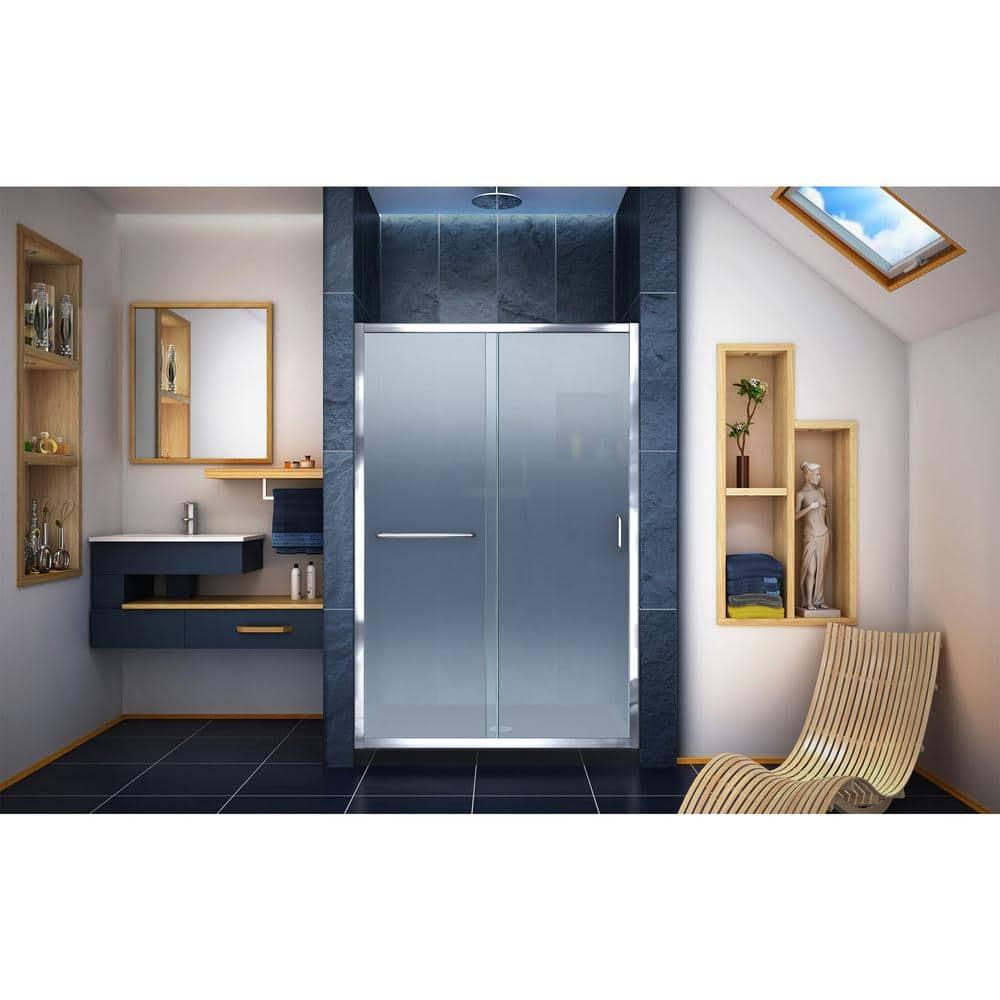 Infinity-Z 48" W x 74.75" H Semi-frameless Rectangle Sliding Shower Kit with Towel Bar and Base Included