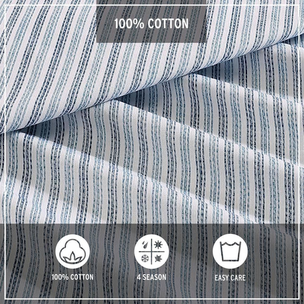 Eddie Bauer Eddie Bauer Ticking Stripe Navy Cotton Percale Duvet Cover Set