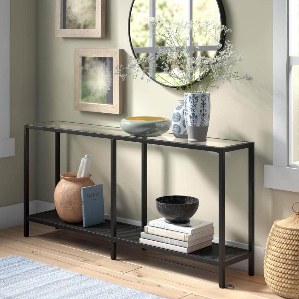 Evelyn&Zoe Rigan 64" Wide Rectangular Console Table, Blackened Bronze