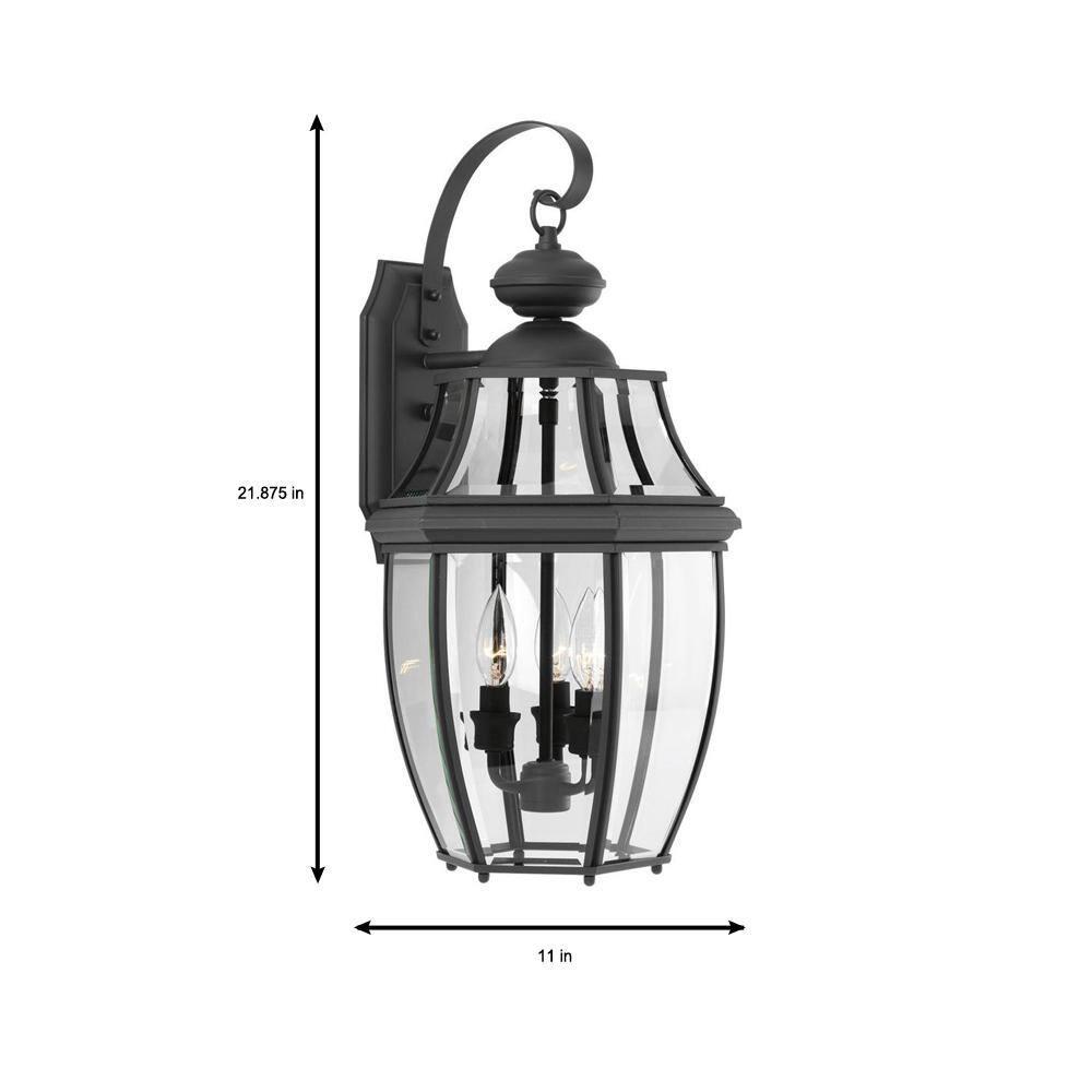 Progress Lighting New Haven 3-Light Outdoor Large Wall Lantern in Black with Clear Beveled Glass Shade
