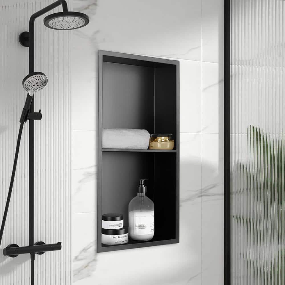 Matte Black Stainless Steel Shower Niche with Shelves