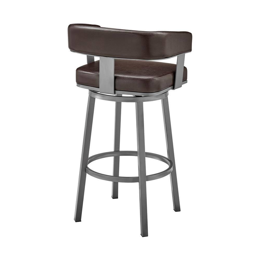 Armen Living Cohen30" Bar Height Swivel Bar Stool in Java Silver Finish and Chocolate Faux Leather