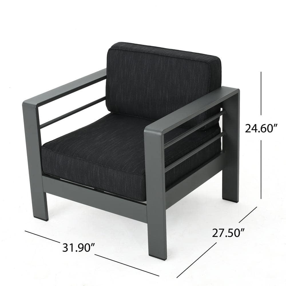 Grady Outdoor Aluminum Club Chairs with Water Resistant Cushions, Set of 2, Grey, Dark Grey