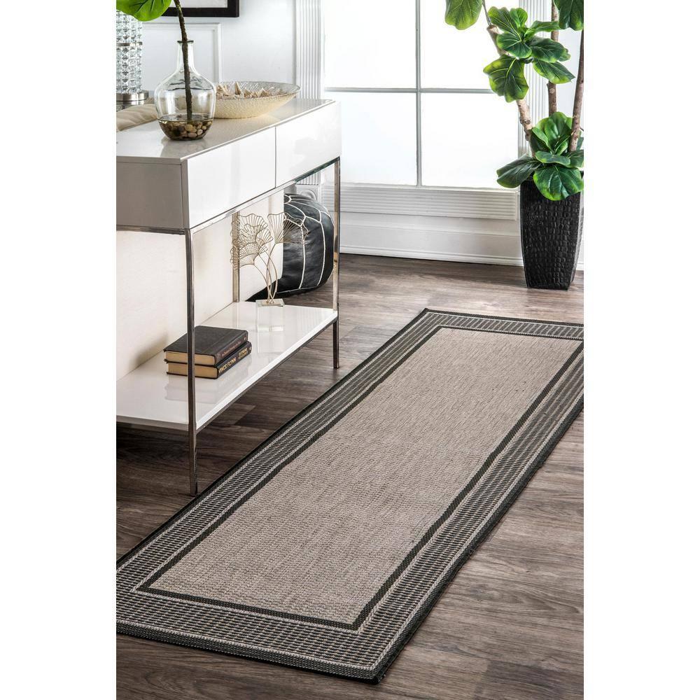 Nuloom Gris Bordered 6 Round Indoor/Outdoor Area Rug for Living Room Patio Deck Front Porch Kitchen, Grey/Black