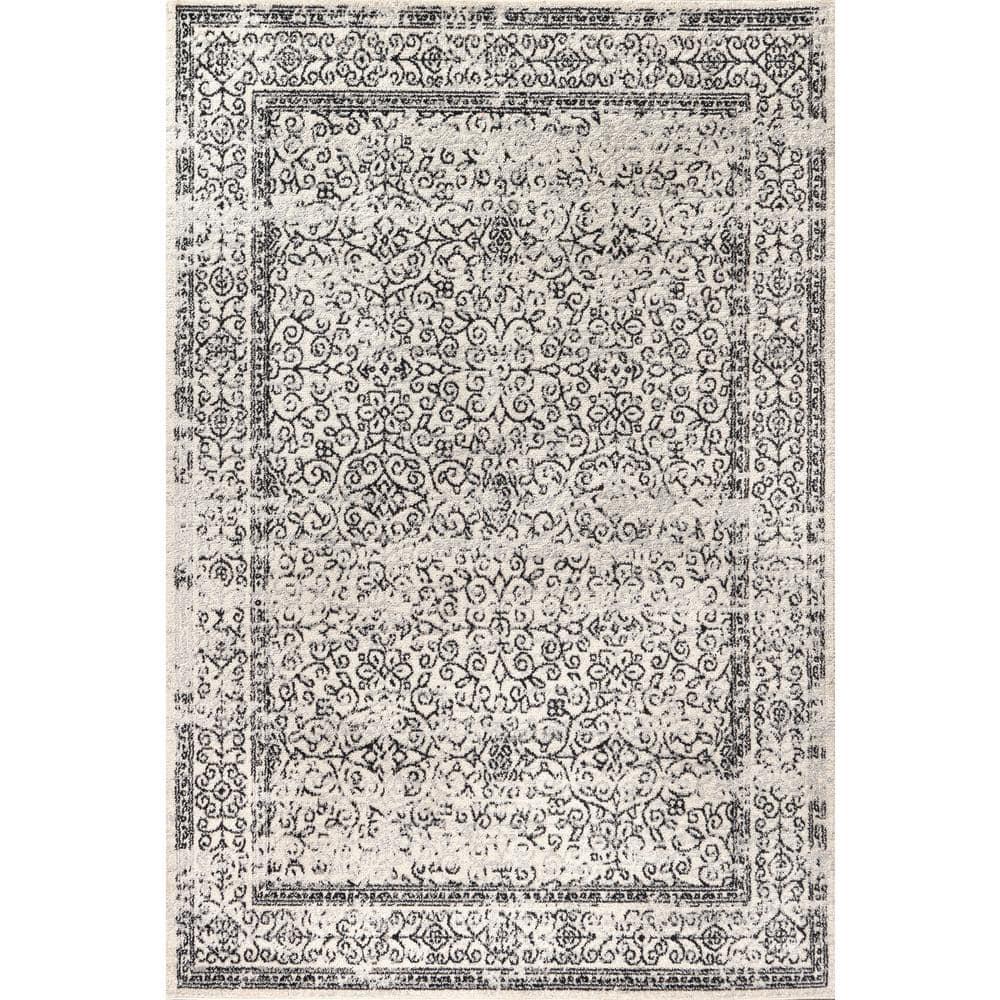 3'x5' Ferro Filigree Charcoal Black and White Area Rug, Gray/Black - JONATHAN Y