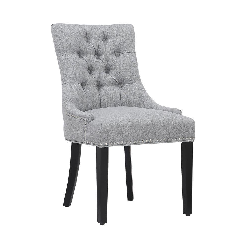 Polytrends Grandview Tufted Upholstered Linen Fabric Dining Chair Sloped Arm Grey Rubberwood, Acacia Nailheads, Tufted Modern & Contemporary, Rustic,