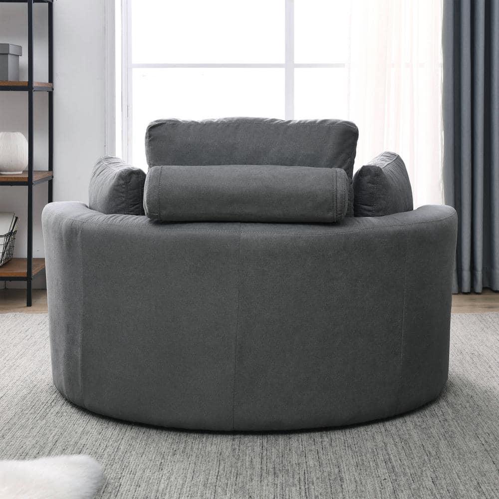 Modern 51" Oversized Swivel Accent Barrel Chair with Storage Ottoman, Club Big Round Cuddle Chair Sofa Lounge for Living Room Hotel Corner Reading (Linen Dark Gray)