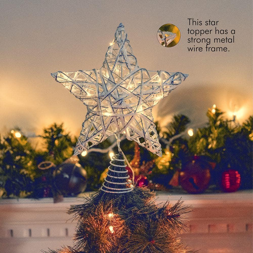 Ornativity Christmas Rattan Lit Tree Topper - White and Silver