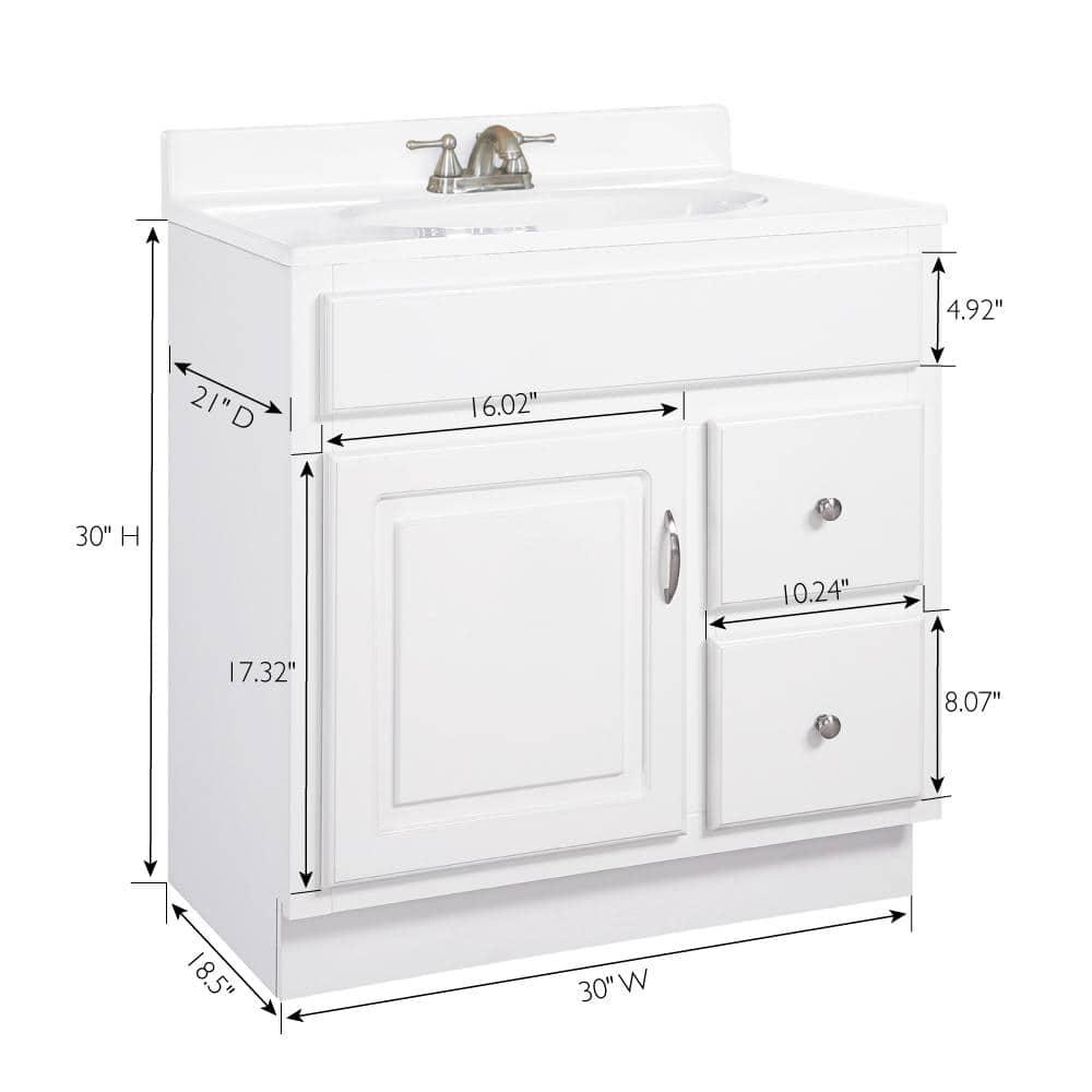 Design House Concord Bathroom Vanity Without Top in White, Unassembled, 30-inch