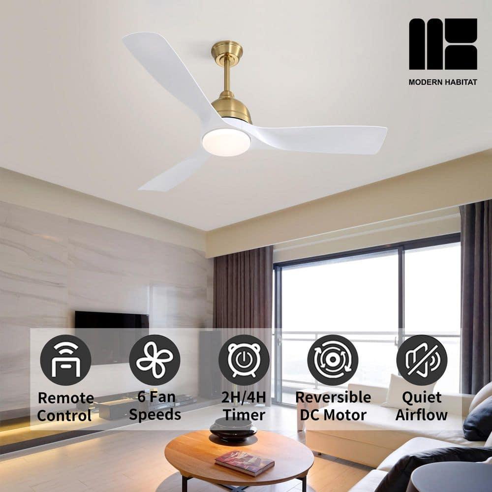 54" Modern Ceiling Fan with 3 Solid Wood Blades, 6 Speeds, Remote Control, 3 Color Dimmable LED Light, Intelligent Control Ceiling Fan