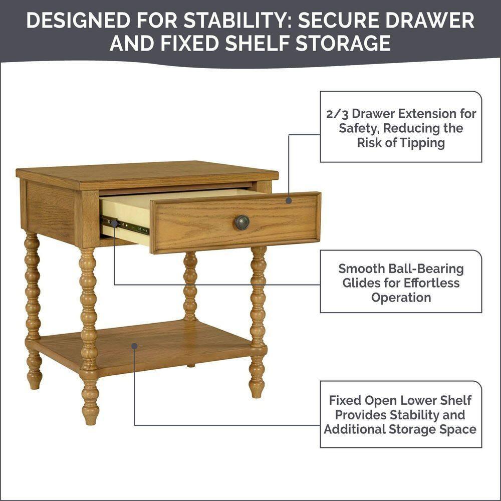 Beckett Turned Wood Spindle Nightstand with Drawer & Shelf