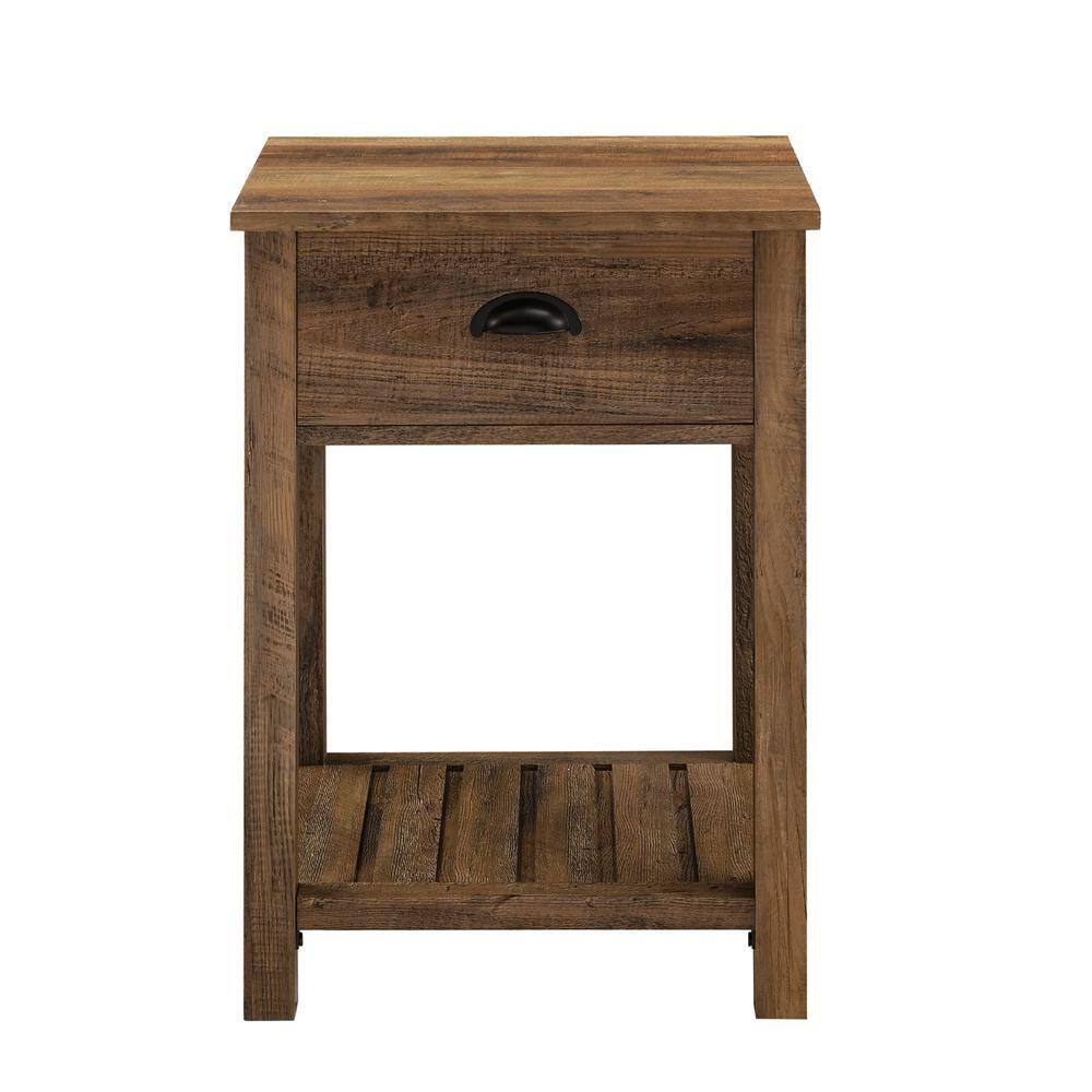 Country Farmhouse Single Drawer Wood Side Table Set - Rustic Oak
