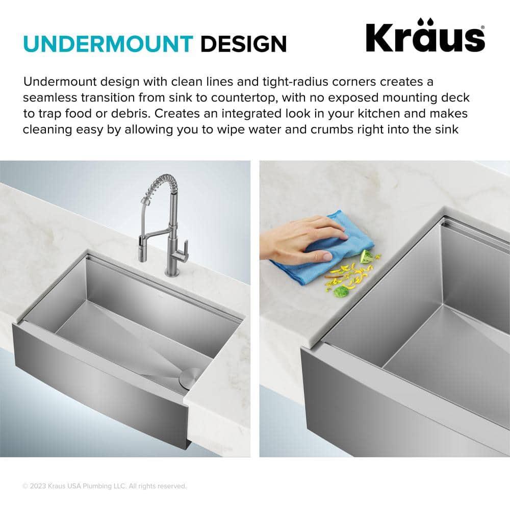 KRAUS Standart Pro Apron Front Farmhouse 16 Gauge Single Bowl Stainless Steel Kitchen Sink