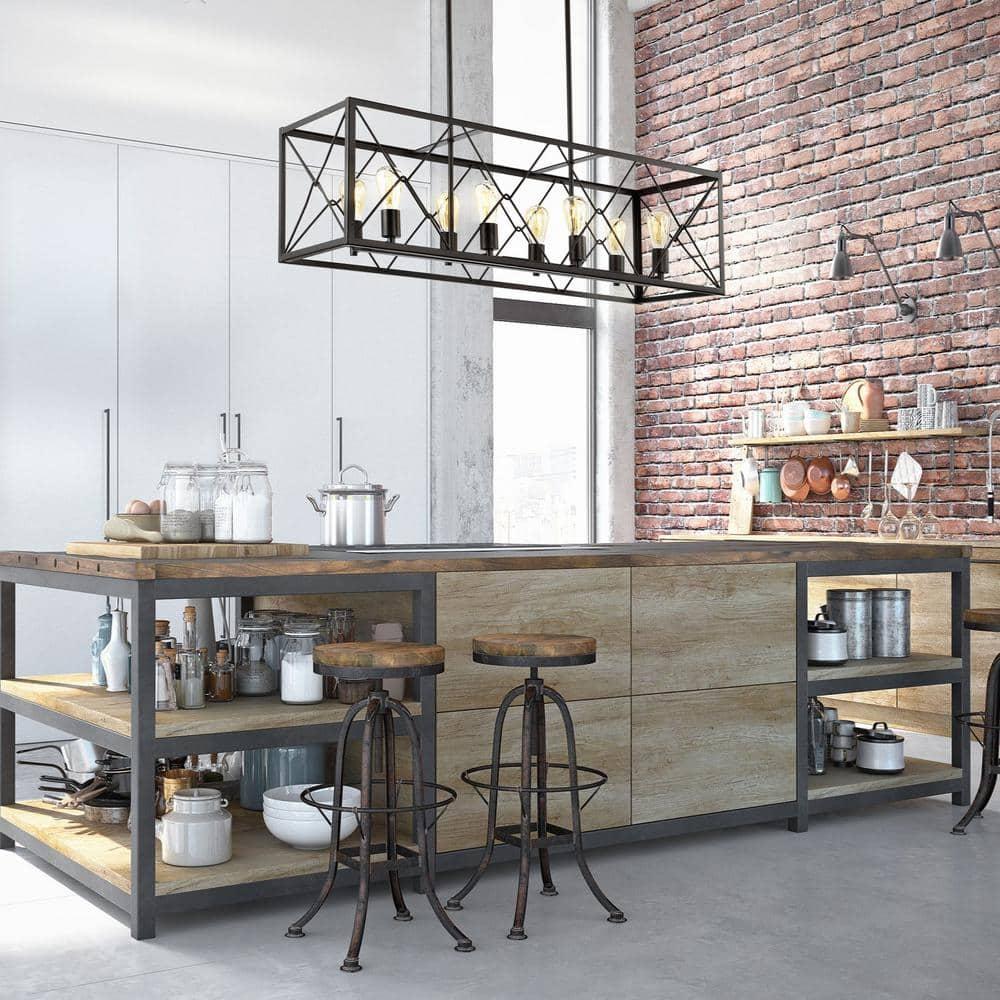 JONATHAN Y Galax 39" 8-Light Adjustable Iron Farmhouse Industrial LED Dimmable Pendant, Oil Rubbed Bronze