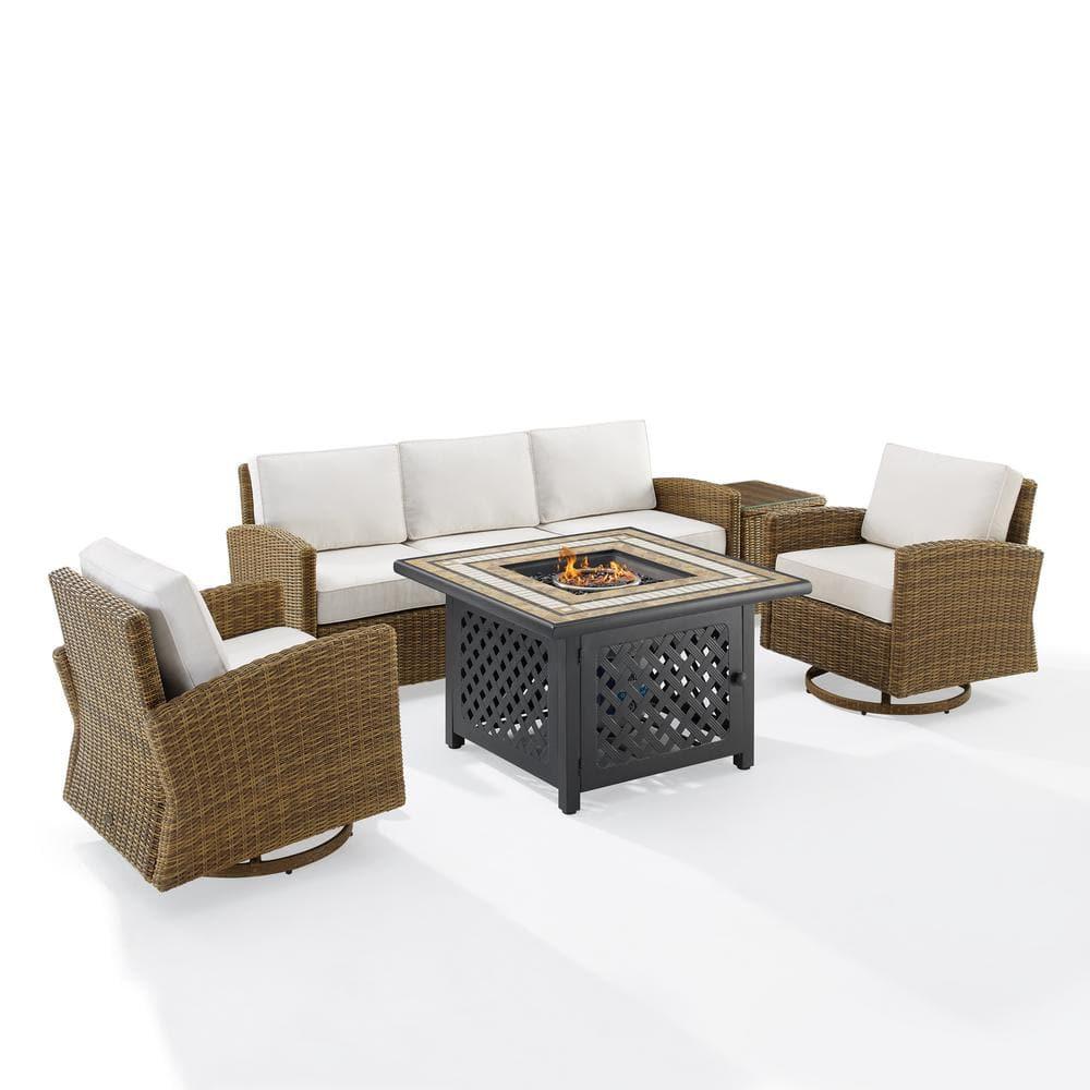 Crosley Furniture Bradenton 5-Piece Fabric Swivel Rocker & Sofa Set in White