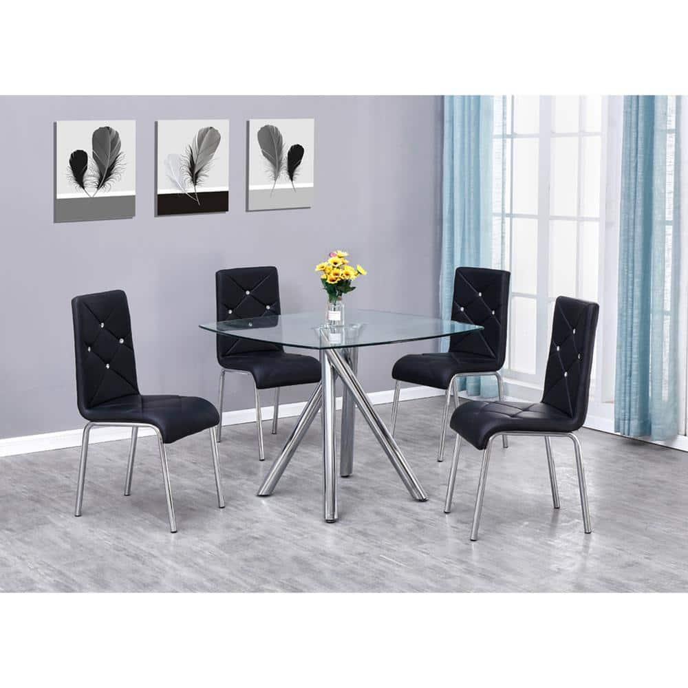 Best Master Faux Leather and Chrome Dining Side Chair in Black (Set of 4)