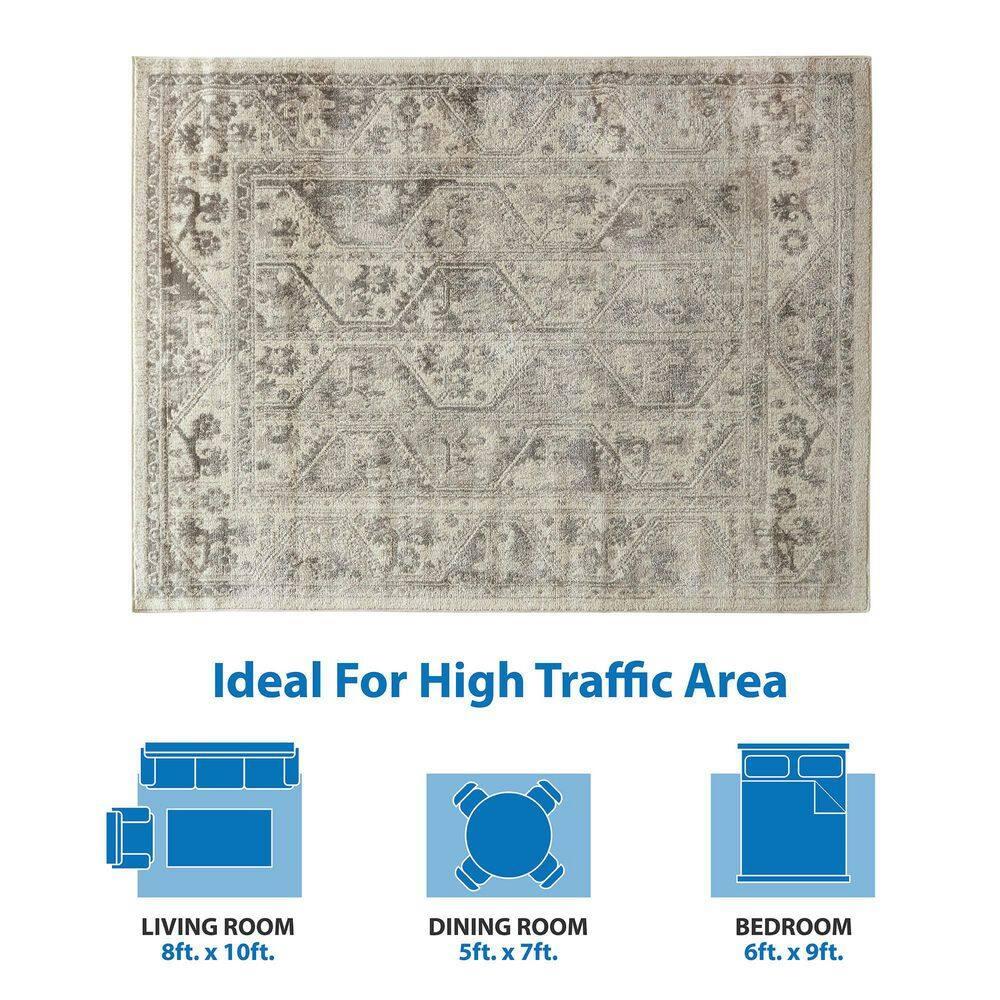 Madison Park Dakota Vienna Woven Turkish Area Rugs for Living Room, Indoor Dining Accent Modern Home Décor, Ultra Soft Floor Carpets for Dining Room, 7'11"W x 10'L, Distressed Tiled Beige